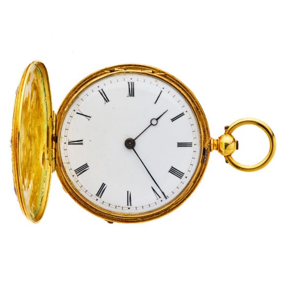 Very fine Swiss 18K gold, enamel and pearl set watch Circa 1870 Very fine Swiss 18K gold, enamel and pearl set watch Circa 1870
