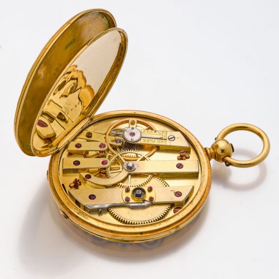 Very fine Swiss 18K gold, enamel and pearl set watch Circa 1870 Very fine Swiss 18K gold, enamel and pearl set watch Circa 1870