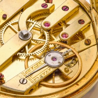 Very fine Swiss 18K gold, enamel and pearl set watch Circa 1870