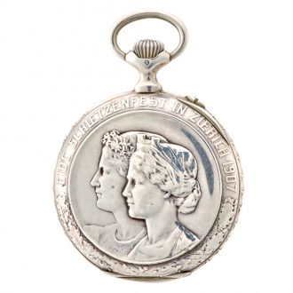 Swiss silver keyless lever with high relief cast case Circa 1907