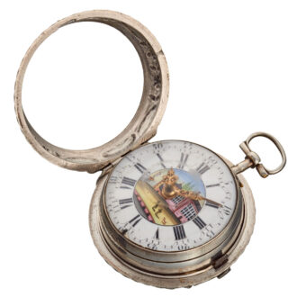 English verge with polychrome enamel painted dial Circa 1773 English verge with polychrome enamel painted dial Circa 1773
