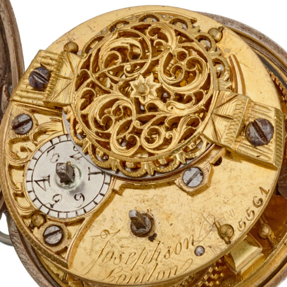 English verge with polychrome enamel painted dial Circa 1773 English verge with polychrome enamel painted dial Circa 1773