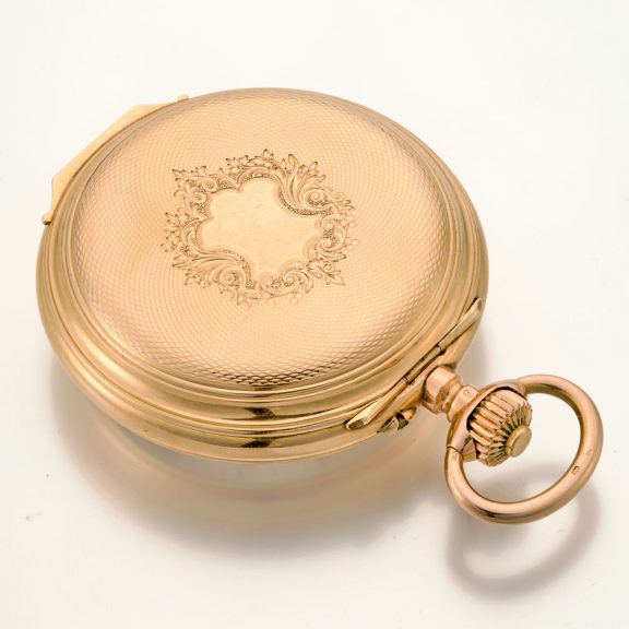 Heavy Swiss 14K pink gold pocket watch with alarm Circa 1890 Heavy Swiss 14K pink gold pocket watch with alarm Circa 1890