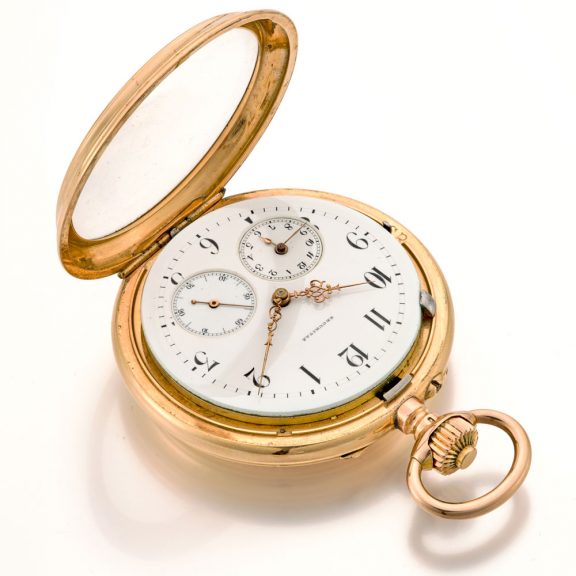Heavy Swiss 14K pink gold pocket watch with alarm Circa 1890 Heavy Swiss 14K pink gold pocket watch with alarm Circa 1890