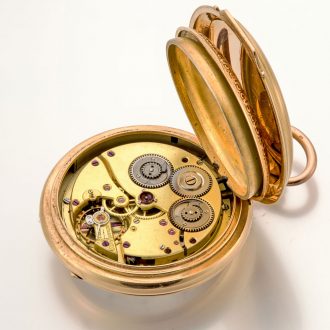 Heavy Swiss 14K pink gold pocket watch with alarm Circa 1890