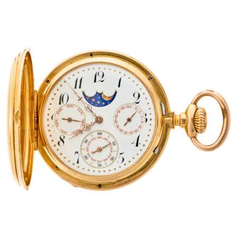 Solid Swiss watch with triple calendar and moon phases Circa 1880