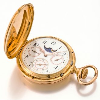 Solid Swiss watch with triple calendar and moon phases Circa 1880