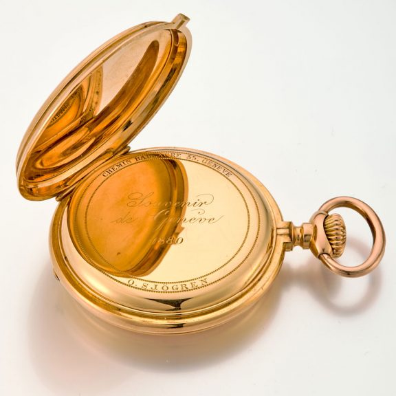 Solid Swiss watch with triple calendar and moon phases Circa 1880 Solid Swiss watch with triple calendar and moon phases Circa 1880