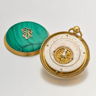 French calendar watch in a malachite stone case Circa 1810 French calendar watch in a malachite stone case Circa 1810