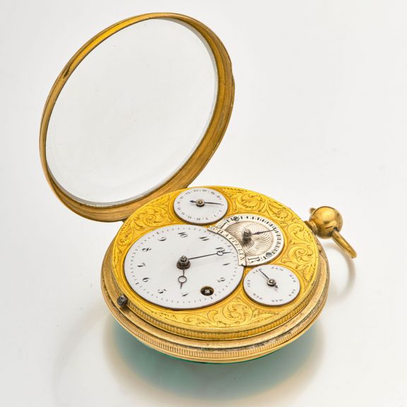 French calendar watch in a malachite stone case Circa 1810 French calendar watch in a malachite stone case Circa 1810