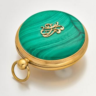 French calendar watch in a malachite stone case Circa 1810 French calendar watch in a malachite stone case Circa 1810