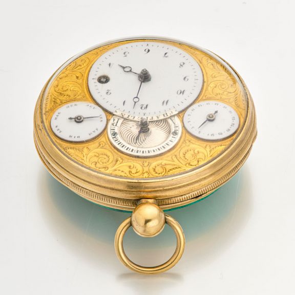 French calendar watch in a malachite stone case Circa 1810 French calendar watch in a malachite stone case Circa 1810