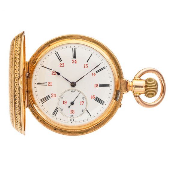 Heavy Swiss gold double dialed pocket watch Circa 1890 Heavy Swiss gold double dialed pocket watch Circa 1890