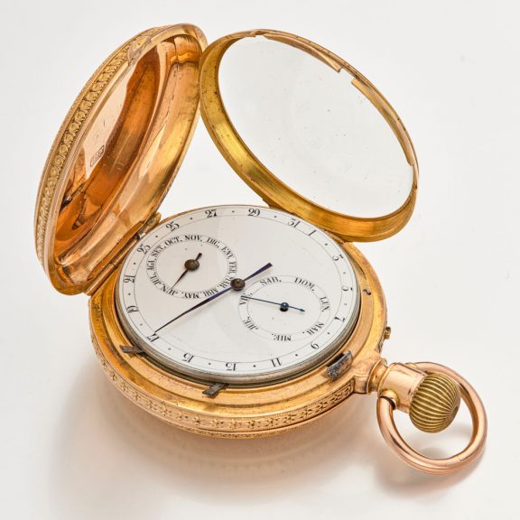 Heavy Swiss gold double dialed pocket watch Circa 1890 Heavy Swiss gold double dialed pocket watch Circa 1890