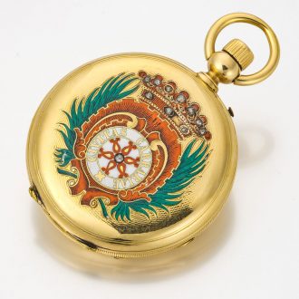 Rare Swiss gold and enamel stone set lever watch Circa 1861