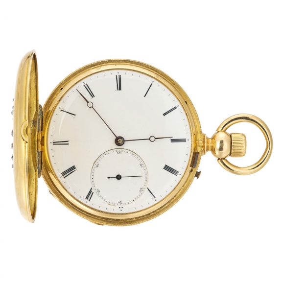 Rare Swiss gold and enamel stone set lever watch Circa 1861 Rare Swiss gold and enamel stone set lever watch Circa 1861
