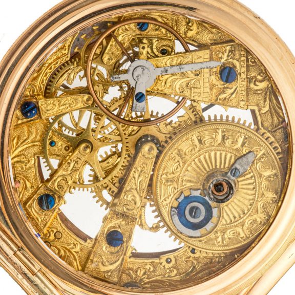 French gold skeletonized and enamel pocket watch Circa 1825 French gold skeletonized and enamel pocket watch Circa 1825