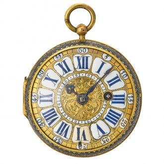 French oignon verge watch in leather-covered case Circa 1710