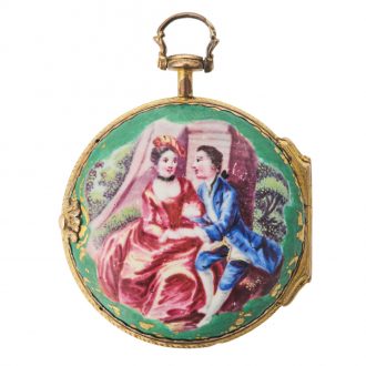 English gilt-brass verge with concealed erotic scene Circa 1780