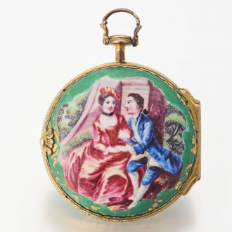 English gilt-brass verge with concealed erotic scene Circa 1780