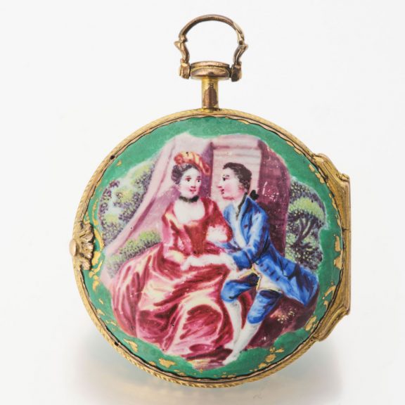 English gilt-brass verge with concealed erotic scene Circa 1780 English gilt-brass verge with concealed erotic scene Circa 1780