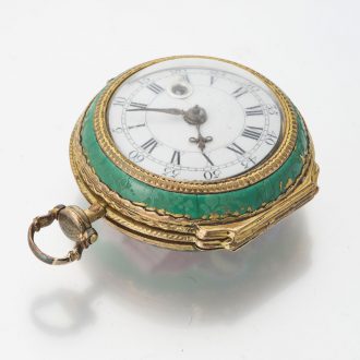 English gilt-brass verge with concealed erotic scene Circa 1780