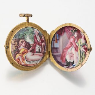 English gilt-brass verge with concealed erotic scene Circa 1780