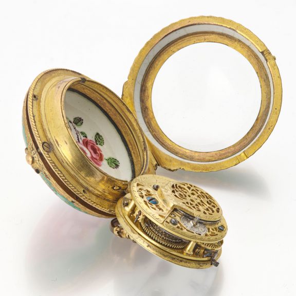 English gilt-brass verge with concealed erotic scene Circa 1780 English gilt-brass verge with concealed erotic scene Circa 1780
