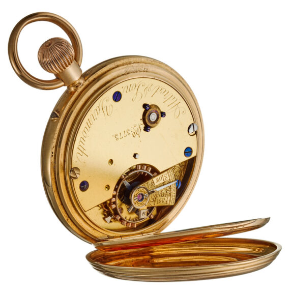 English lever in 18k gold half hunter case Circa 1868 English lever in 18k gold half hunter case Circa 1868