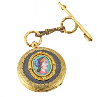 Swiss 18 carat gold and enamel watch with brooch Circa 1850