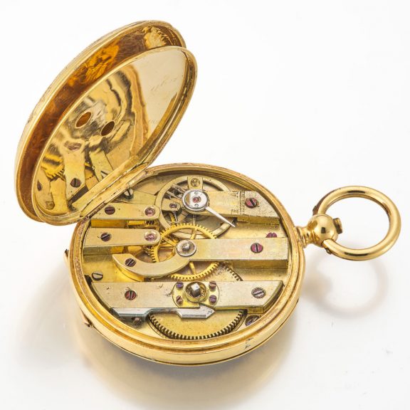 Swiss 18 carat gold and enamel watch with brooch Circa 1850 Swiss 18 carat gold and enamel watch with brooch Circa 1850