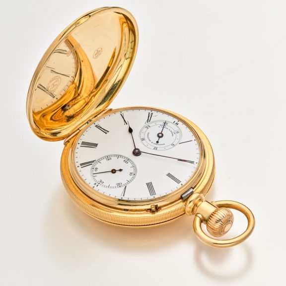 German gold lever with 30h power reserve indicator Circa 1880 German gold lever with 30h power reserve indicator Circa 1880