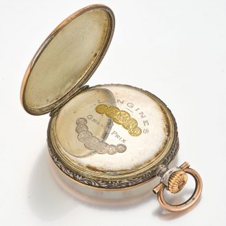 Swiss silver lever watch with repousse hunting scene Circa 1930