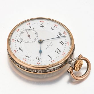 Swiss silver lever watch with repousse hunting scene Circa 1930