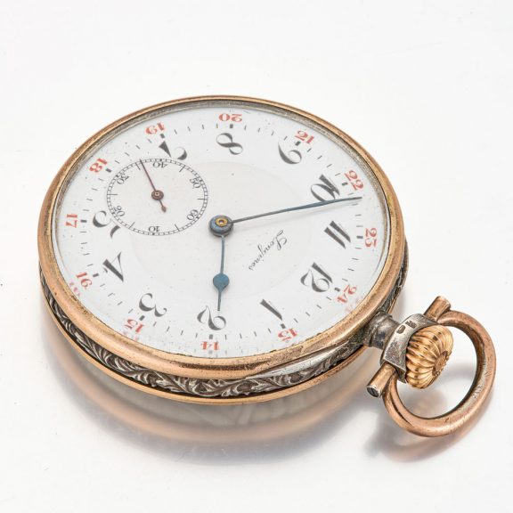 Swiss silver lever watch with repousse hunting scene Circa 1930 Swiss silver lever watch with repousse hunting scene Circa 1930