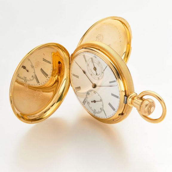 German gold lever with 30h power reserve indicator Circa 1880 German gold lever with 30h power reserve indicator Circa 1880
