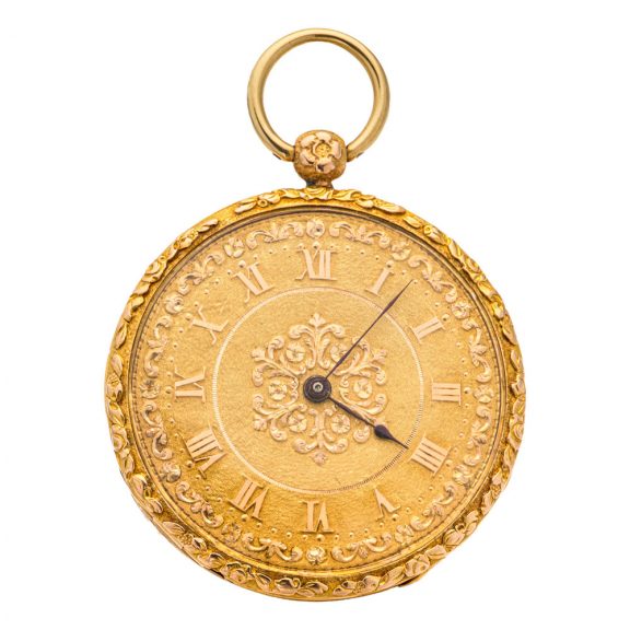 Charming French gold watch with high relief repoussé Circa 1835 Charming French gold watch with high relief repoussé Circa 1835