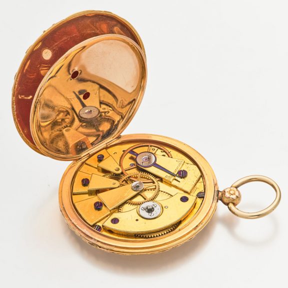 Charming French gold watch with high relief repoussé Circa 1835 Charming French gold watch with high relief repoussé Circa 1835