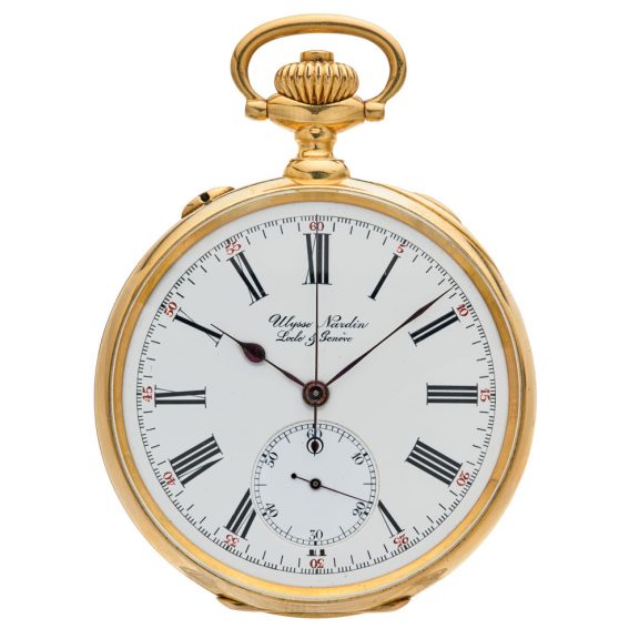 Heavy Swiss gold split seconds chronograph watch Circa 1925 Heavy Swiss gold split seconds chronograph watch Circa 1925