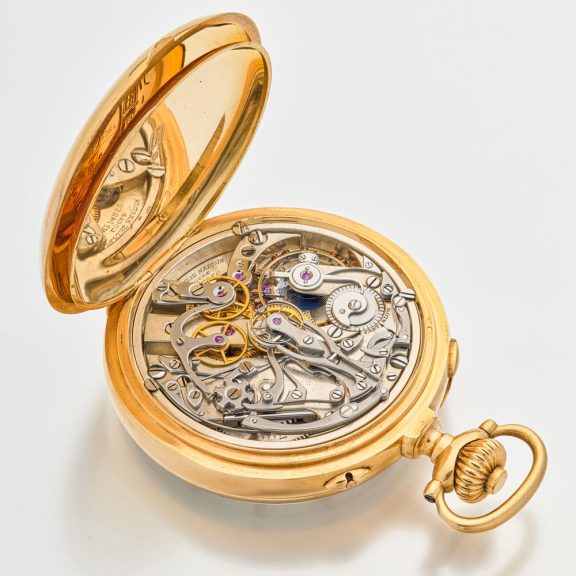 Heavy Swiss gold split seconds chronograph watch Circa 1925 Heavy Swiss gold split seconds chronograph watch Circa 1925