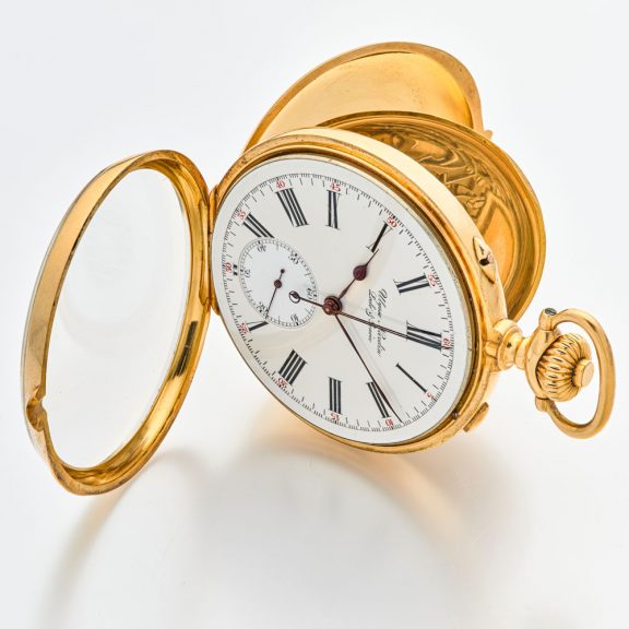 Heavy Swiss gold split seconds chronograph watch Circa 1925 Heavy Swiss gold split seconds chronograph watch Circa 1925