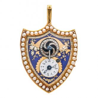 Swiss gold shield shaped watch with visible balance Circa 1800