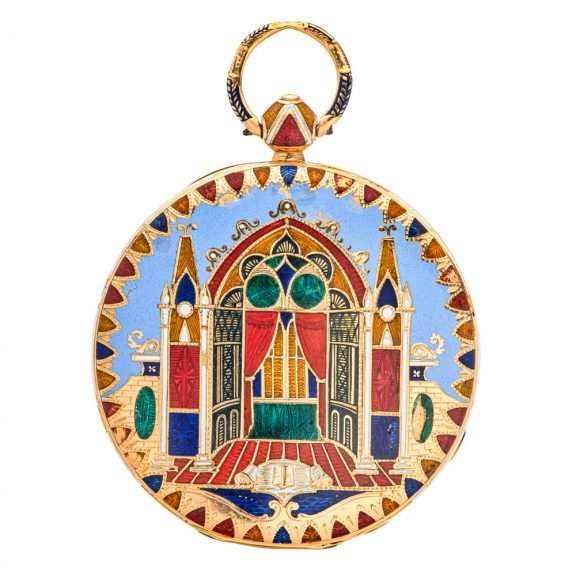 Swiss 18K gold and cloisonné enamel cylinder watch Circa 1835 Swiss 18K gold and cloisonné enamel cylinder watch Circa 1835