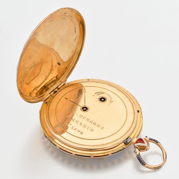 Swiss 18K gold and cloisonné enamel cylinder watch Circa 1835 Swiss 18K gold and cloisonné enamel cylinder watch Circa 1835