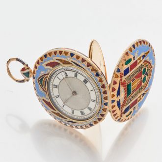 Swiss 18K gold and cloisonné enamel cylinder watch Circa 1835