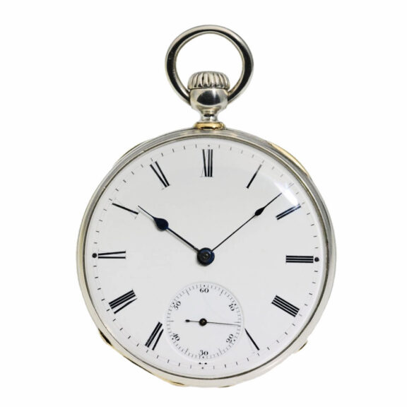 Swiss silver watch with both key and crown winding Circa 1860