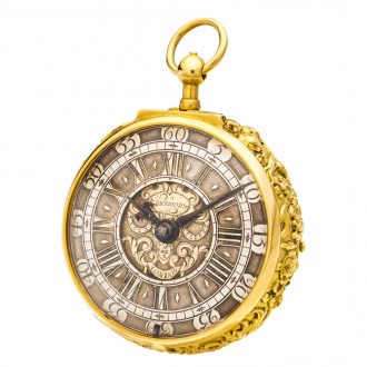 Exquisite English gold watch with floral decoration Circa 1690