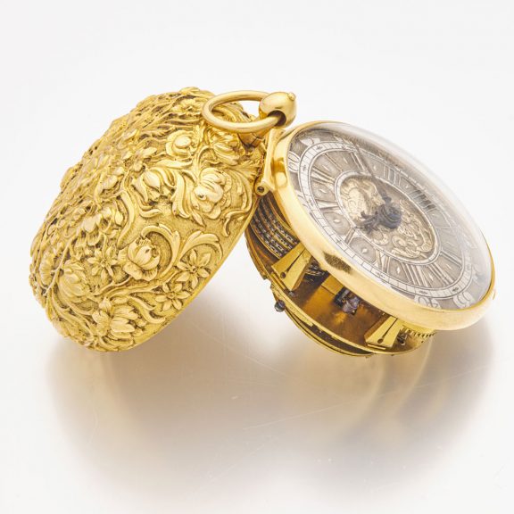 Exquisite English gold watch with floral decoration Circa 1690 Exquisite English gold watch with floral decoration Circa 1690