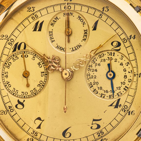 Heavy Swiss 14K gold minute repeater with day and date Circa 1900 Heavy Swiss 14K gold minute repeater with day and date Circa 1900