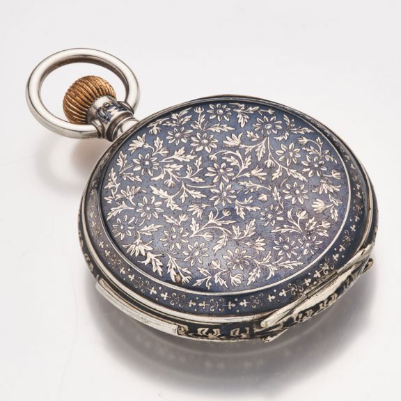 Fine Swiss niëllo silver minute repeating lever watch Circa 1900 Fine Swiss niëllo silver minute repeating lever watch Circa 1900